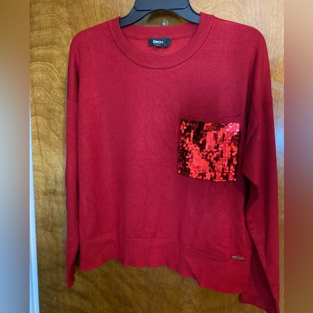 DKNY Vibrant Red Sweater with Sequin Accent - Size M